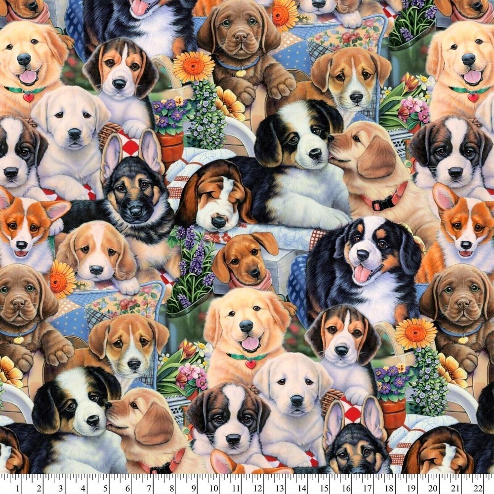 David Textiles Garden Puppies Sewing Fabric Fat Quarter 18 x 21-in Precut NEW